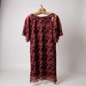 Vintage Brittany Black Red Lace Floral Whimsigoth Y2K Long Tunic Plus Size 3X